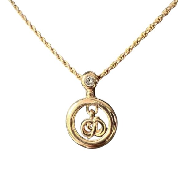 Christian Dior Vintage Necklace w/ Interlocking CD Logo Crystal Pendant - Picture 1 of 6